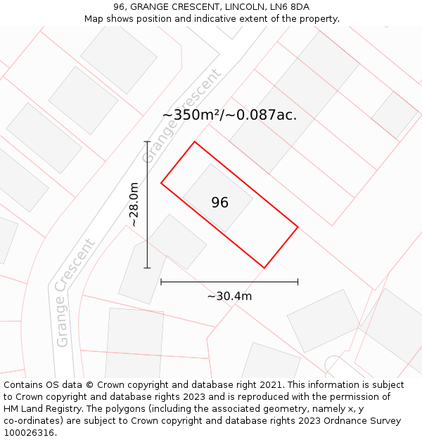 96, GRANGE CRESCENT, LINCOLN, LN6 8DA: Plot and title map