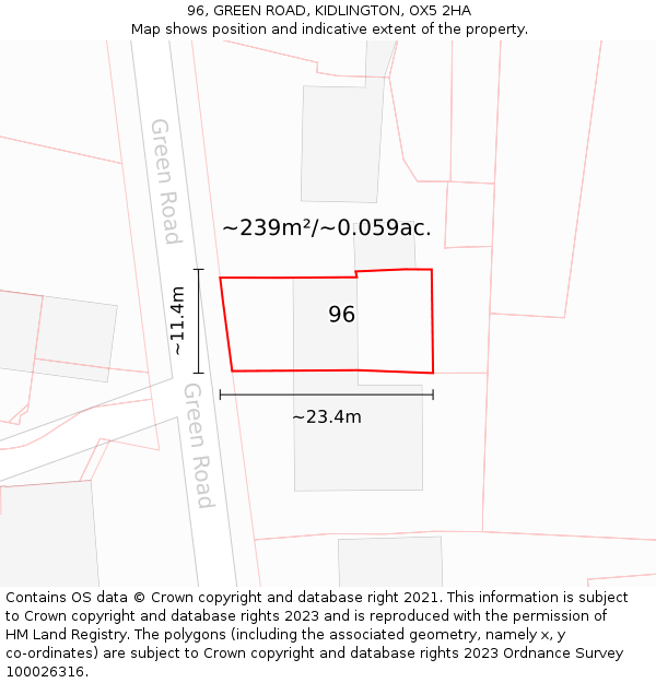 96, GREEN ROAD, KIDLINGTON, OX5 2HA: Plot and title map