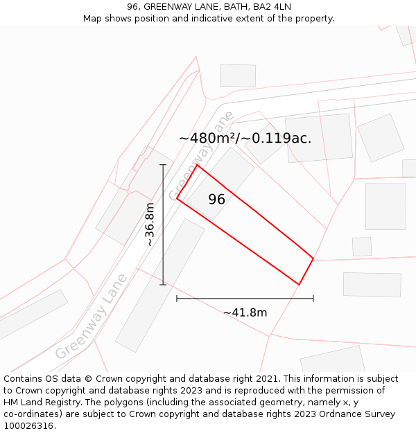 96, GREENWAY LANE, BATH, BA2 4LN: Plot and title map