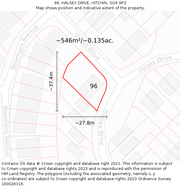 96, HALSEY DRIVE, HITCHIN, SG4 9PZ: Plot and title map