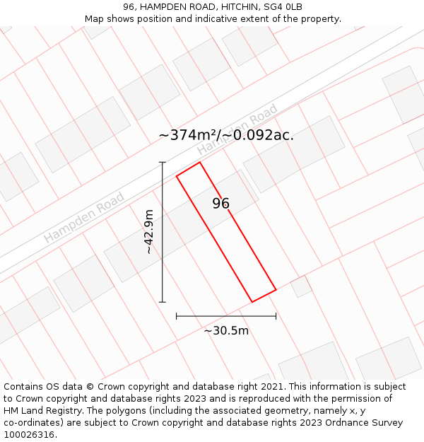 96, HAMPDEN ROAD, HITCHIN, SG4 0LB: Plot and title map