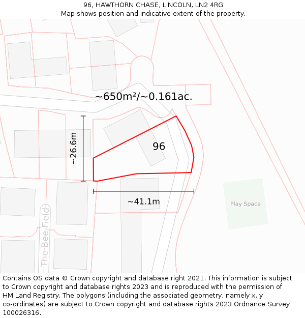 96, HAWTHORN CHASE, LINCOLN, LN2 4RG: Plot and title map