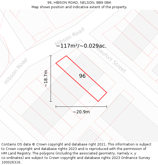 96, HIBSON ROAD, NELSON, BB9 0BA: Plot and title map