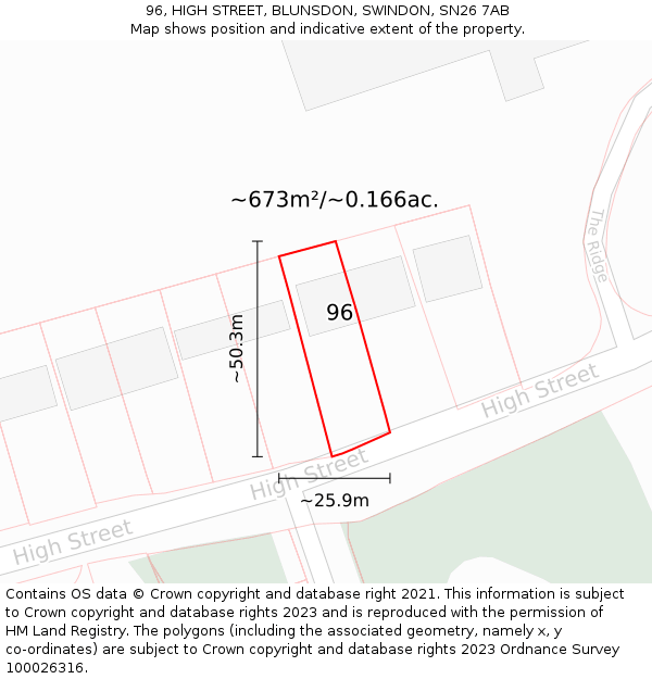 96, HIGH STREET, BLUNSDON, SWINDON, SN26 7AB: Plot and title map