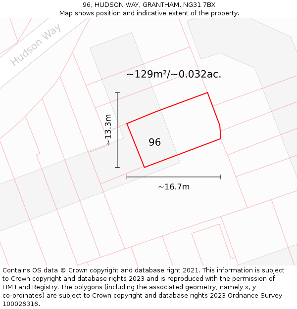 96, HUDSON WAY, GRANTHAM, NG31 7BX: Plot and title map