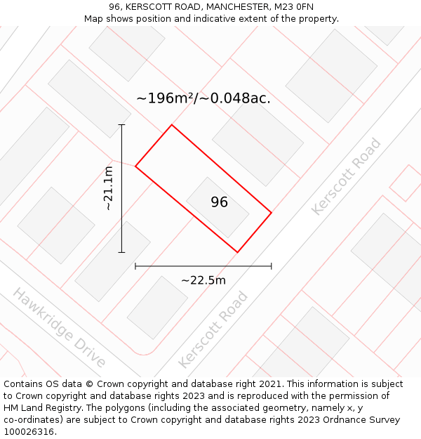 96, KERSCOTT ROAD, MANCHESTER, M23 0FN: Plot and title map