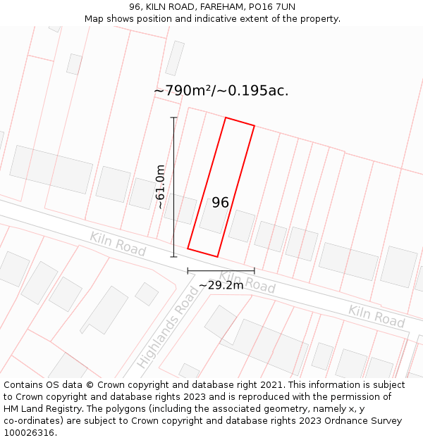 96, KILN ROAD, FAREHAM, PO16 7UN: Plot and title map