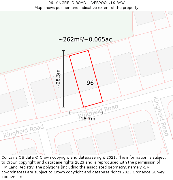 96, KINGFIELD ROAD, LIVERPOOL, L9 3AW: Plot and title map