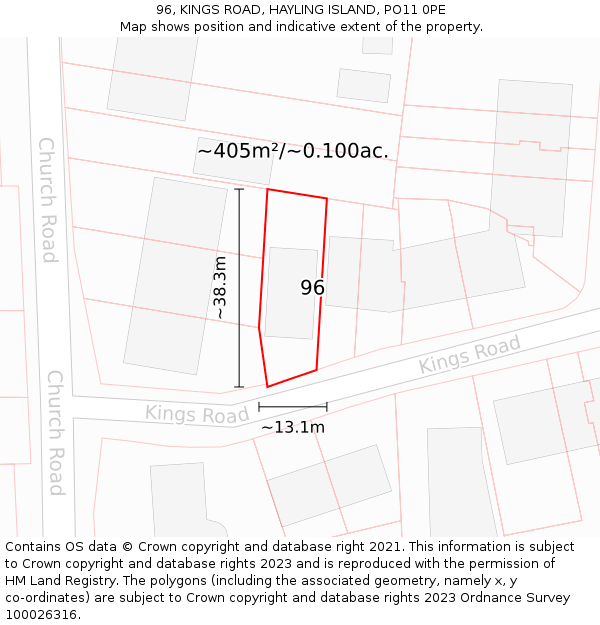 96, KINGS ROAD, HAYLING ISLAND, PO11 0PE: Plot and title map