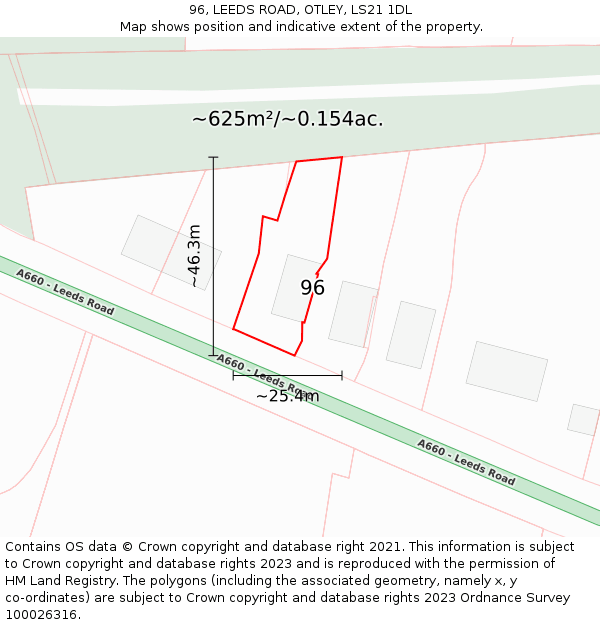 96, LEEDS ROAD, OTLEY, LS21 1DL: Plot and title map