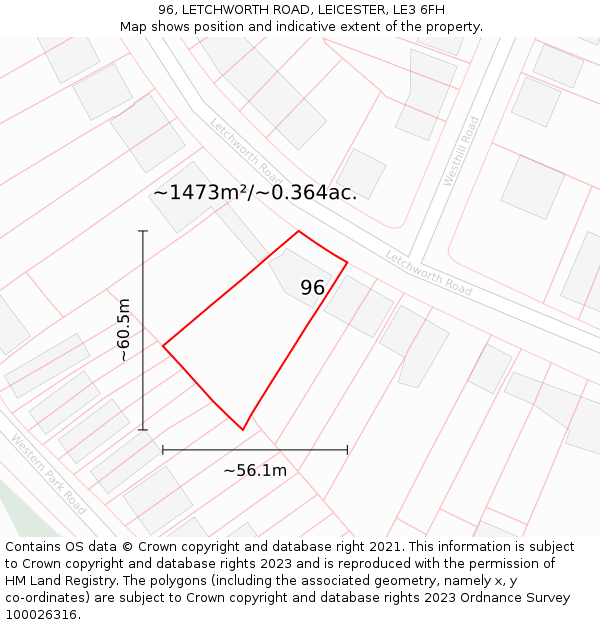 96, LETCHWORTH ROAD, LEICESTER, LE3 6FH: Plot and title map