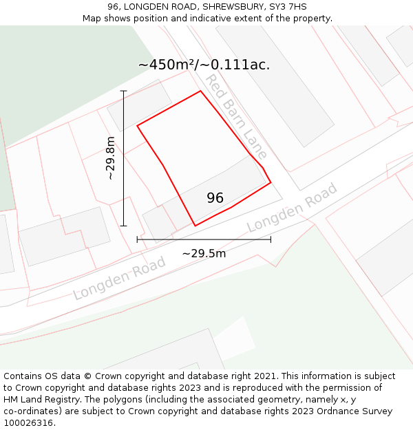 96, LONGDEN ROAD, SHREWSBURY, SY3 7HS: Plot and title map