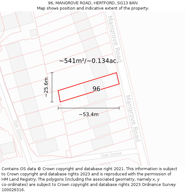 96, MANGROVE ROAD, HERTFORD, SG13 8AN: Plot and title map