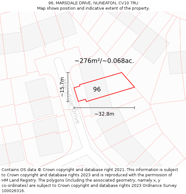 96, MARSDALE DRIVE, NUNEATON, CV10 7RU: Plot and title map