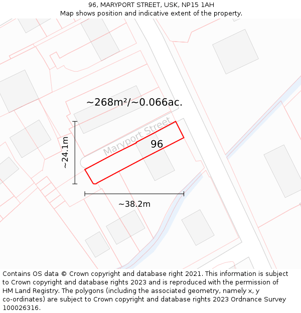 96, MARYPORT STREET, USK, NP15 1AH: Plot and title map