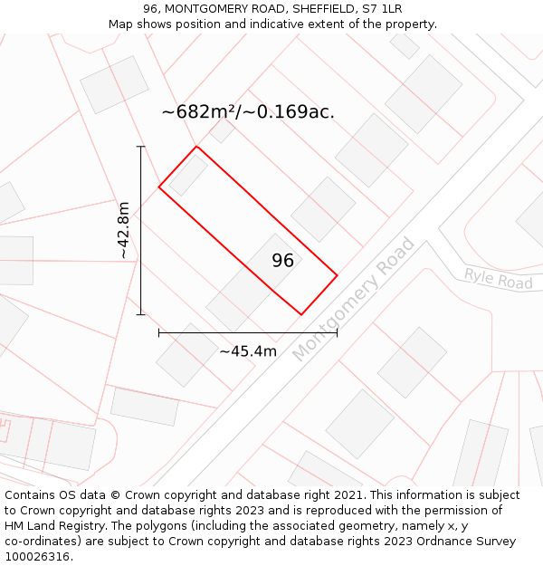 96, MONTGOMERY ROAD, SHEFFIELD, S7 1LR: Plot and title map
