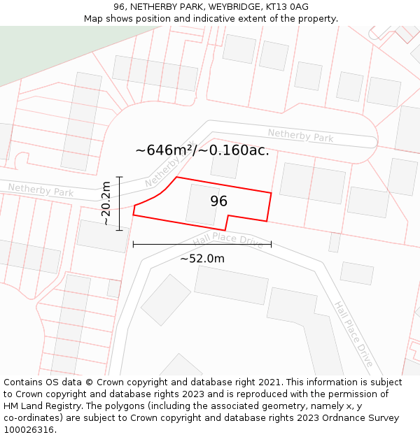 96, NETHERBY PARK, WEYBRIDGE, KT13 0AG: Plot and title map