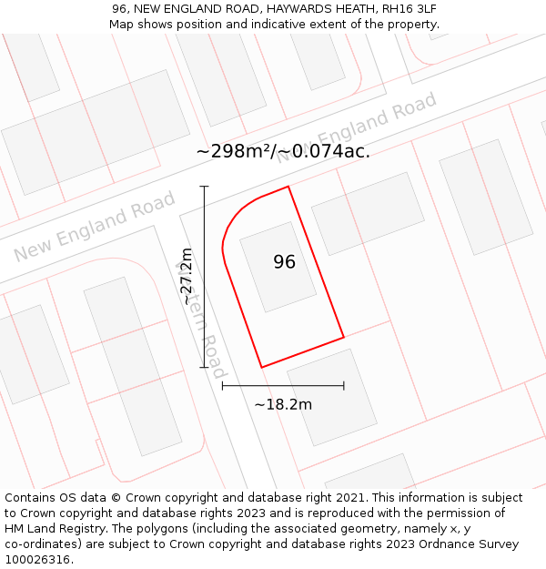 96, NEW ENGLAND ROAD, HAYWARDS HEATH, RH16 3LF: Plot and title map