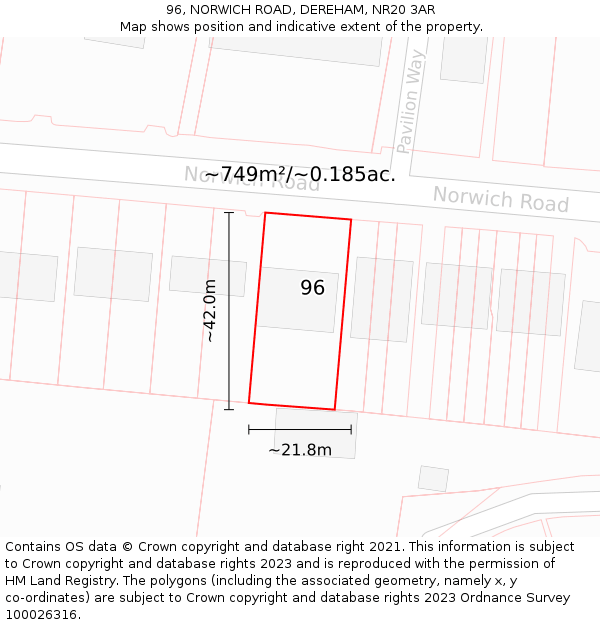 96, NORWICH ROAD, DEREHAM, NR20 3AR: Plot and title map
