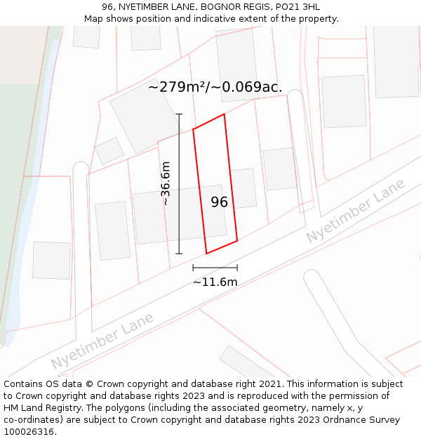 96, NYETIMBER LANE, BOGNOR REGIS, PO21 3HL: Plot and title map