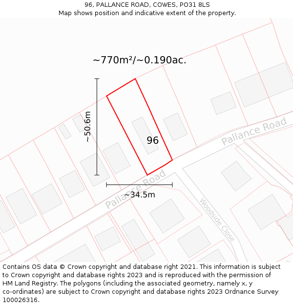 96, PALLANCE ROAD, COWES, PO31 8LS: Plot and title map