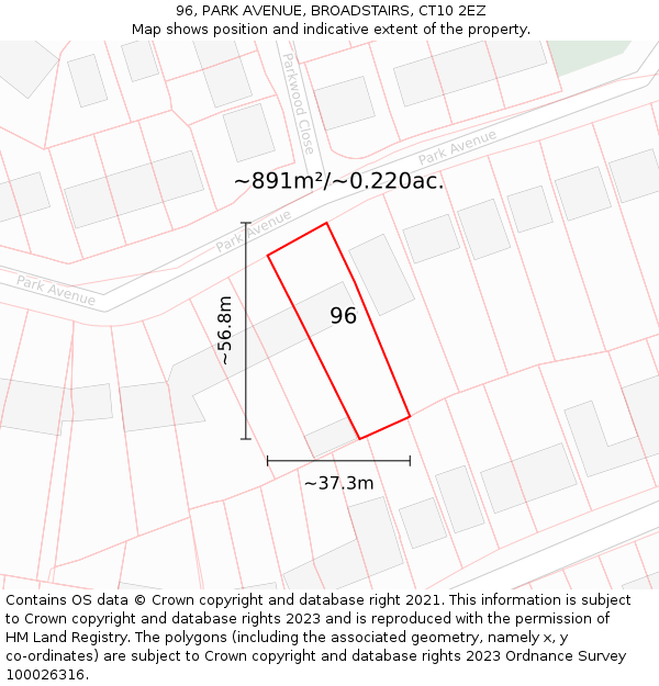 96, PARK AVENUE, BROADSTAIRS, CT10 2EZ: Plot and title map