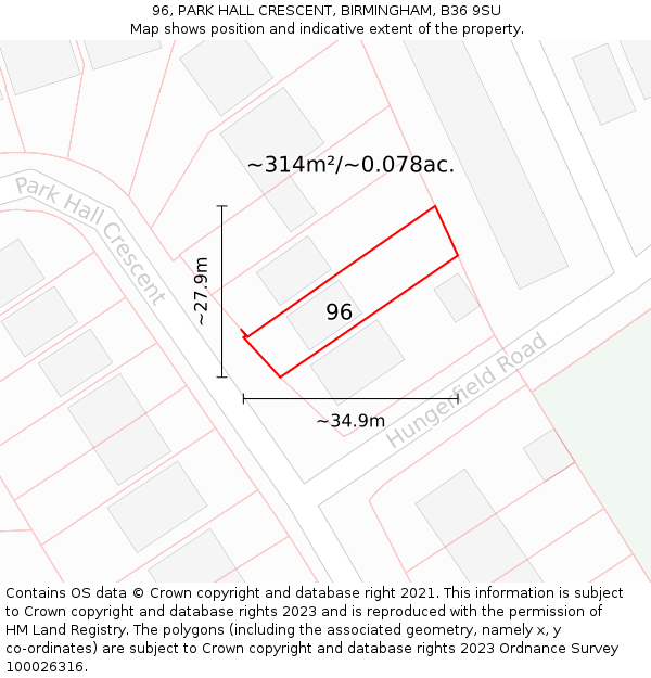 96, PARK HALL CRESCENT, BIRMINGHAM, B36 9SU: Plot and title map