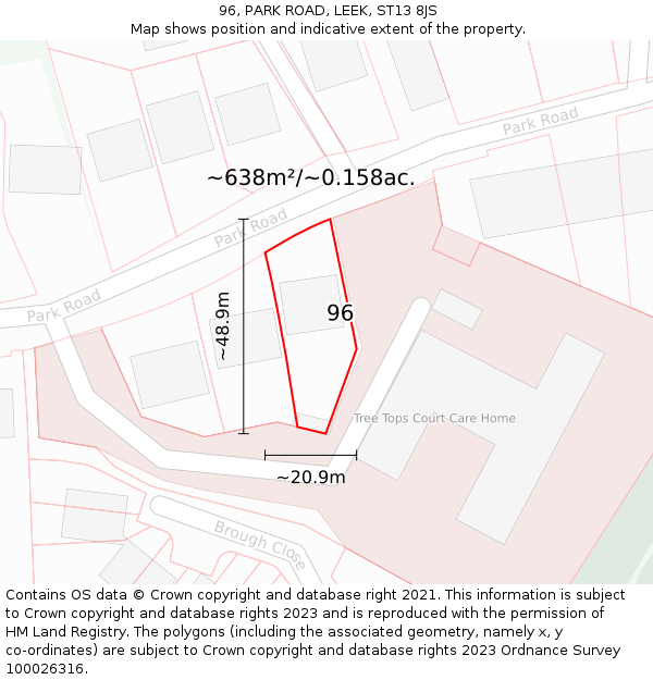 96, PARK ROAD, LEEK, ST13 8JS: Plot and title map