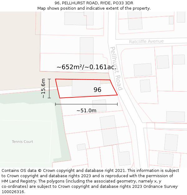 96, PELLHURST ROAD, RYDE, PO33 3DR: Plot and title map