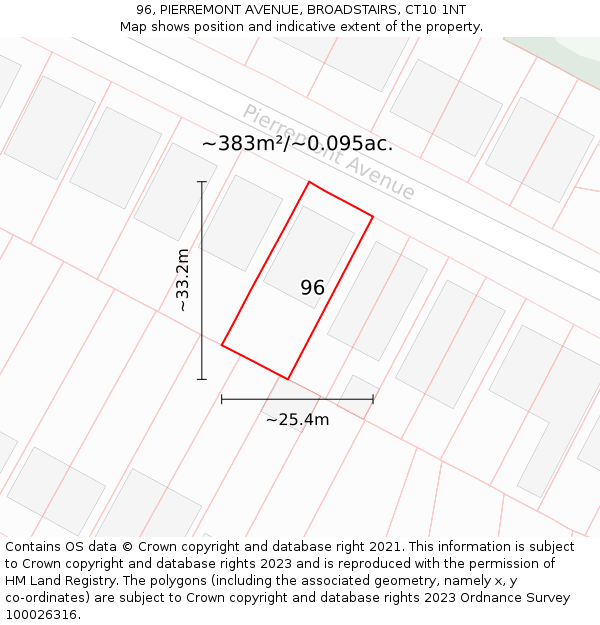 96, PIERREMONT AVENUE, BROADSTAIRS, CT10 1NT: Plot and title map