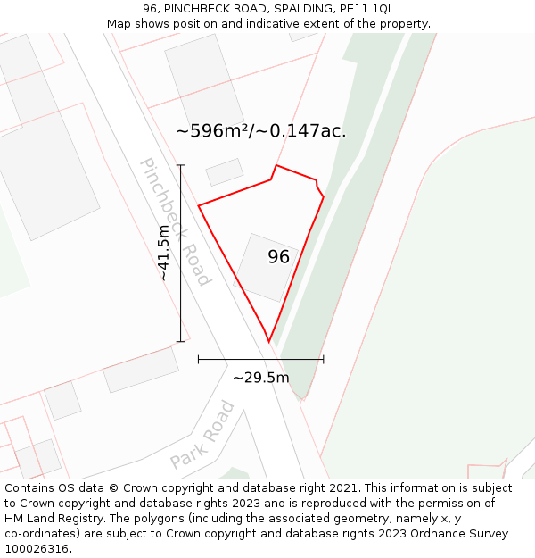 96, PINCHBECK ROAD, SPALDING, PE11 1QL: Plot and title map