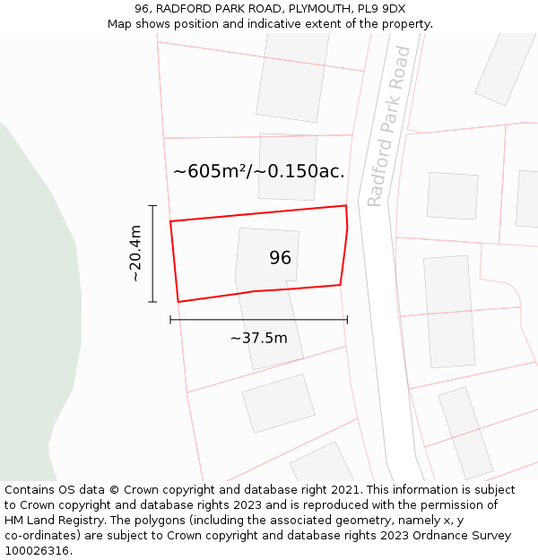 96, RADFORD PARK ROAD, PLYMOUTH, PL9 9DX: Plot and title map