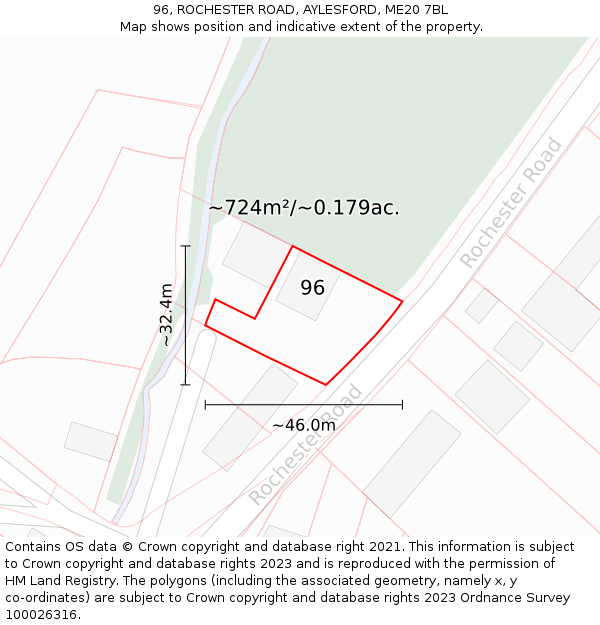 96, ROCHESTER ROAD, AYLESFORD, ME20 7BL: Plot and title map