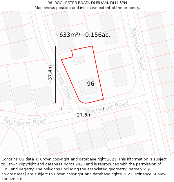 96, ROCHESTER ROAD, DURHAM, DH1 5PN: Plot and title map