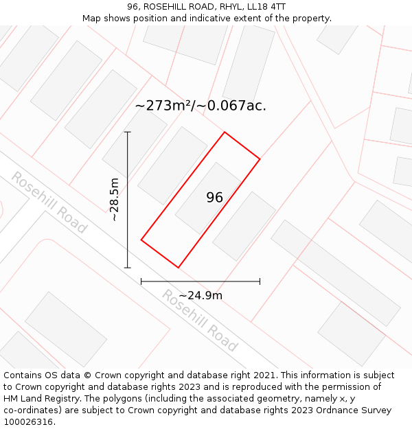 96, ROSEHILL ROAD, RHYL, LL18 4TT: Plot and title map