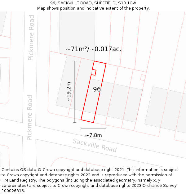 96, SACKVILLE ROAD, SHEFFIELD, S10 1GW: Plot and title map