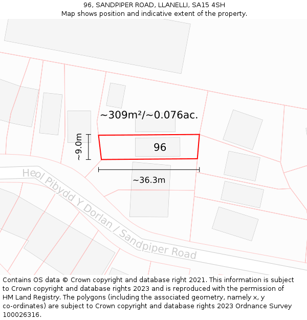 96, SANDPIPER ROAD, LLANELLI, SA15 4SH: Plot and title map