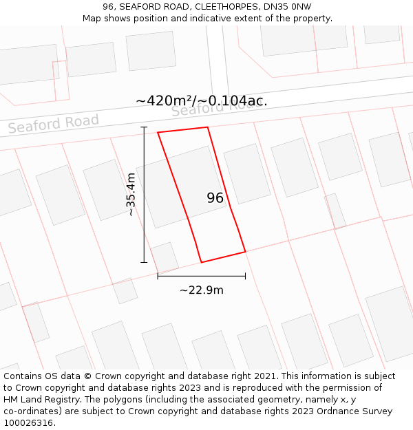 96, SEAFORD ROAD, CLEETHORPES, DN35 0NW: Plot and title map