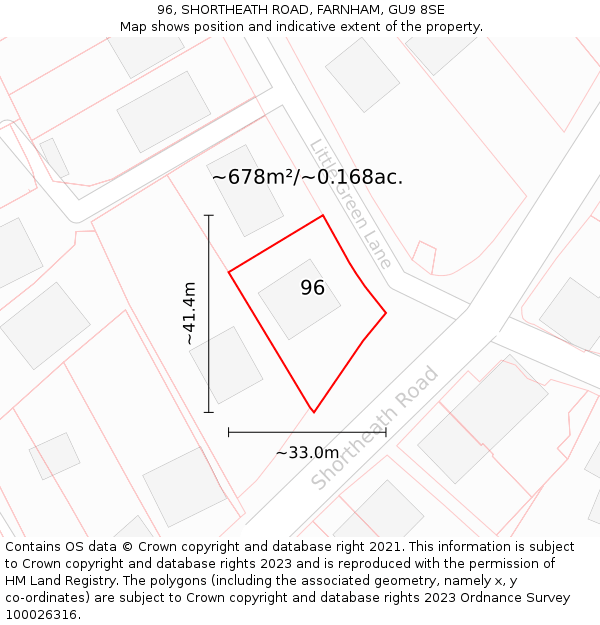 96, SHORTHEATH ROAD, FARNHAM, GU9 8SE: Plot and title map