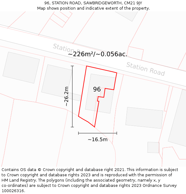 96, STATION ROAD, SAWBRIDGEWORTH, CM21 9JY: Plot and title map