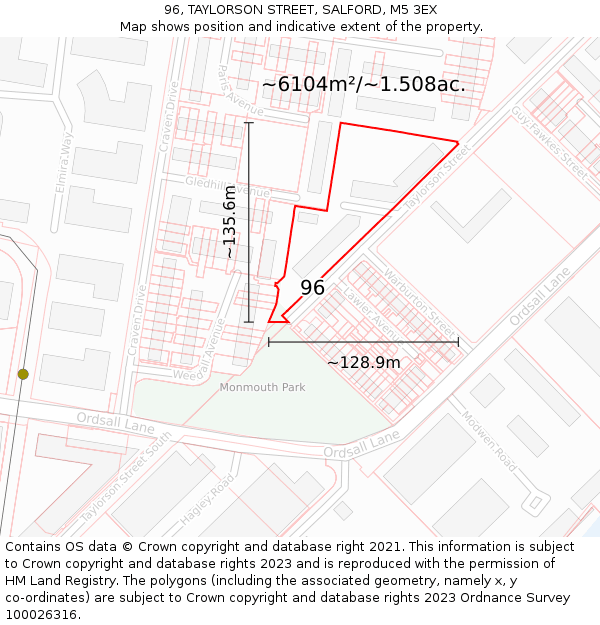 96, TAYLORSON STREET, SALFORD, M5 3EX: Plot and title map