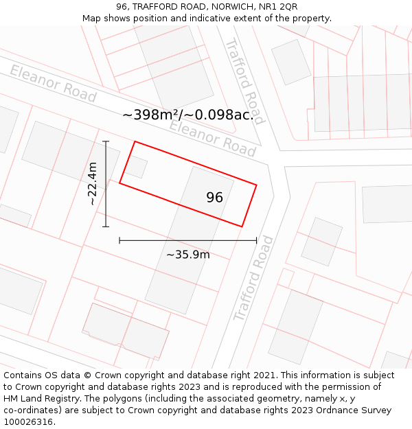 96, TRAFFORD ROAD, NORWICH, NR1 2QR: Plot and title map