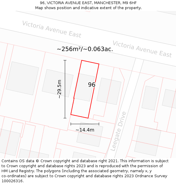 96, VICTORIA AVENUE EAST, MANCHESTER, M9 6HF: Plot and title map