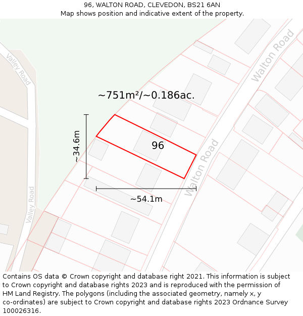 96, WALTON ROAD, CLEVEDON, BS21 6AN: Plot and title map