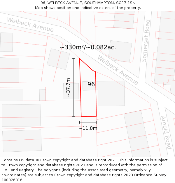 96, WELBECK AVENUE, SOUTHAMPTON, SO17 1SN: Plot and title map