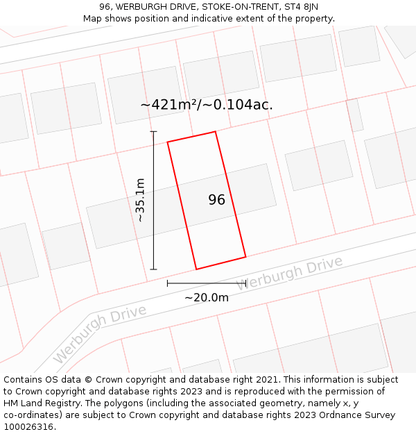 96, WERBURGH DRIVE, STOKE-ON-TRENT, ST4 8JN: Plot and title map