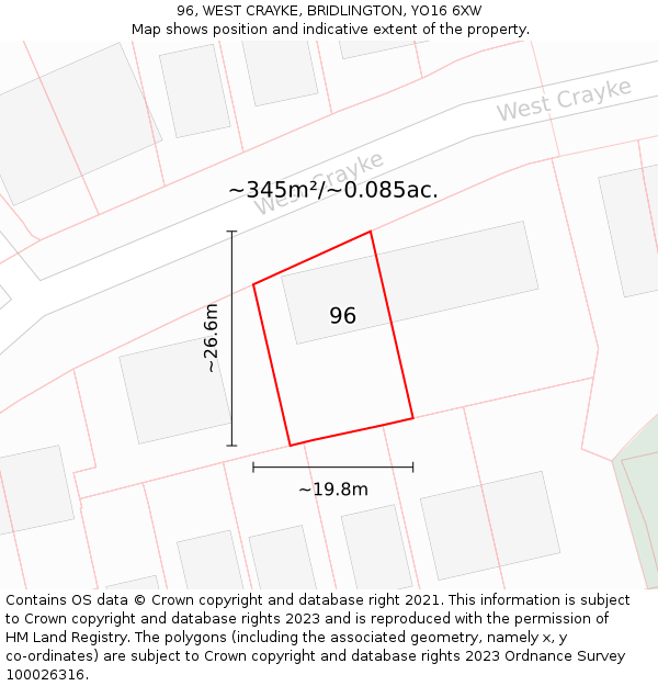 96, WEST CRAYKE, BRIDLINGTON, YO16 6XW: Plot and title map