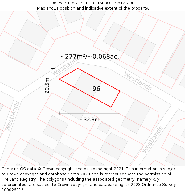 96, WESTLANDS, PORT TALBOT, SA12 7DE: Plot and title map