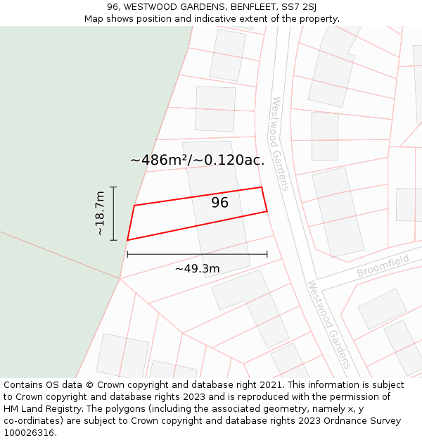 96, WESTWOOD GARDENS, BENFLEET, SS7 2SJ: Plot and title map