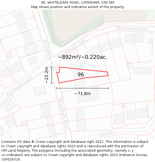 96, WHYTELEAFE ROAD, CATERHAM, CR3 5EF: Plot and title map